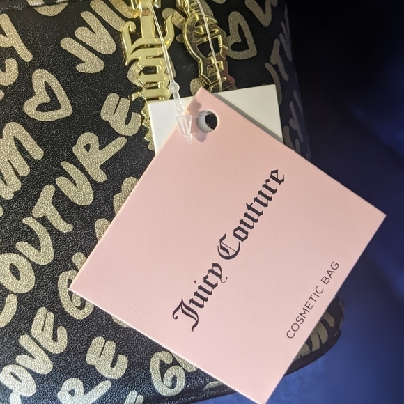 Juicy Couture Rectangle Cosmetic Bag Logo Branded w Accessory Black and Gold - Picture 6 of 7